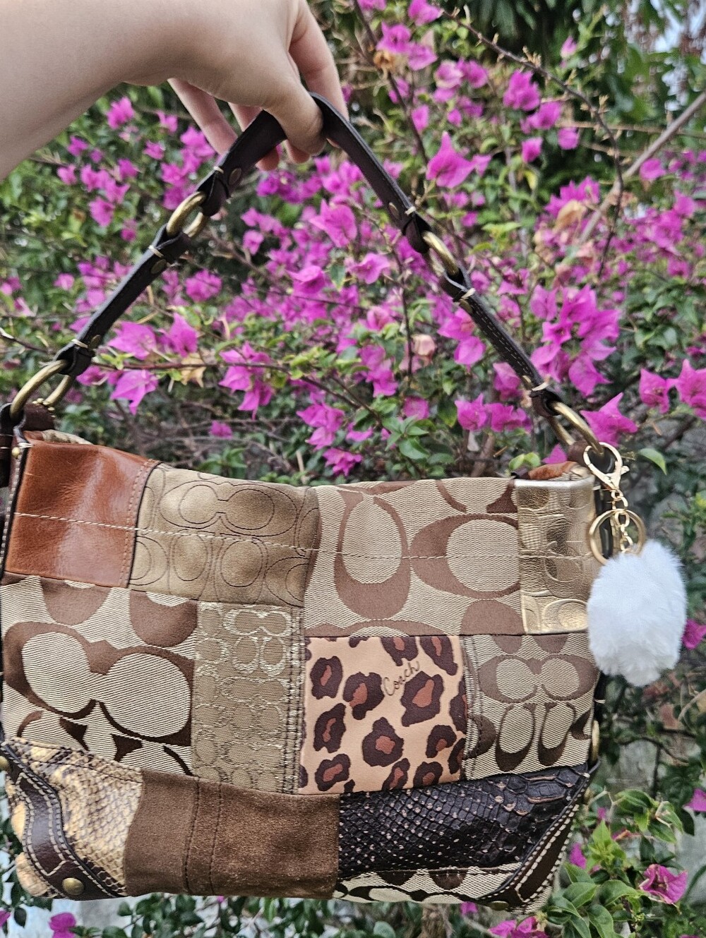 Coach Y2K Animal Print Patchwork Medium Carly Shoulder Bag 11496